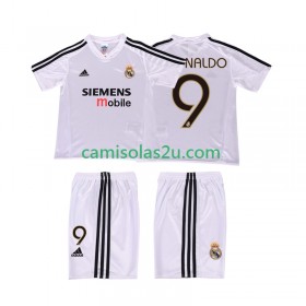 Camisolas de futebol Real Madrid RONALDO 9 2004 20025 Retro Criança Equipamento Principal Manga Curta